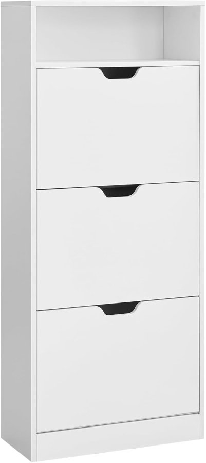 VASAGLE Skoskab med 3 h�ngslede d�re, skohylde, �bent rum, justerbar rumdeler, 14 til 18 par, til lille indgang, 24 x 60 x 139 cm, Cloud White LBC046W01