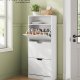 VASAGLE Skoskab med 3 h�ngslede d�re, skohylde, �bent rum, justerbar rumdeler, 14 til 18 par, til lille indgang, 24 x 60 x 139 cm, Cloud White LBC046W01