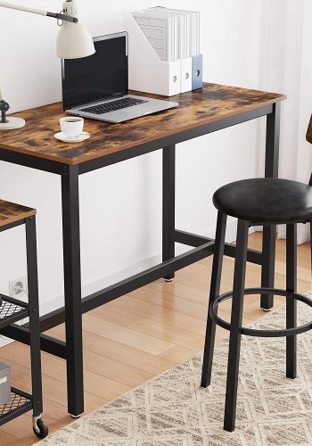 VASAGLE barkrakk, med rygg og fotsttte - rustikk brun sponplate og sort PU/stl (sett med 2)