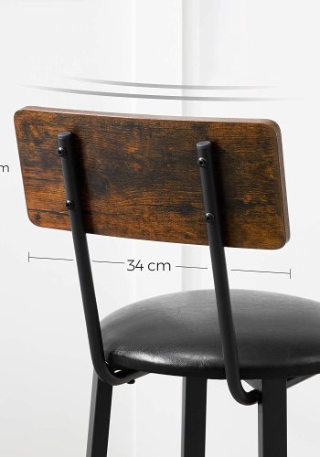 VASAGLE barkrakk, med rygg og fotsttte - rustikk brun sponplate og sort PU/stl (sett med 2)