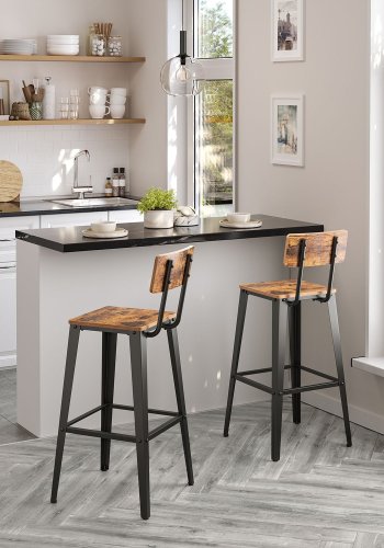 VASAGLE barkrakk, med ryggsttte og fotsttte - rustikk brun sponplate og sort stl (sett med 2)