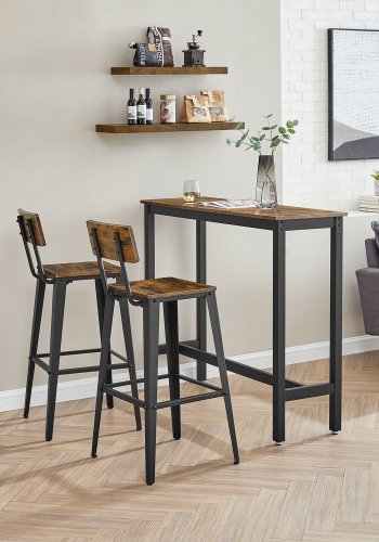 VASAGLE barkrakk, med ryggsttte og fotsttte - rustikk brun sponplate og sort stl (sett med 2)