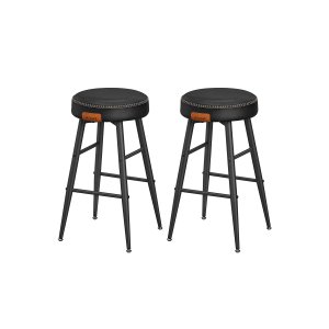 VASAGLE EKHO Kollektion - Barstole s�t med 2, K�kkenbordsstole, Morgenmadsstole, Syntetisk l�der med syninger, 61 cm h�j, Hjemmebar Spisestue, Nem montering, Bl�ksort LBC080B01