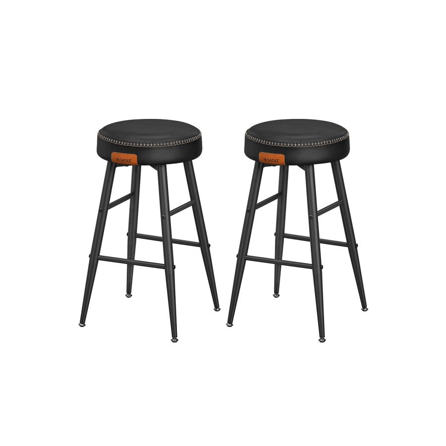 VASAGLE EKHO Kollektion - Barstole s�t med 2, K�kkenbordsstole, Morgenmadsstole, Syntetisk l�der med syninger, 61 cm h�j, Hjemmebar Spisestue, Nem montering, Bl�ksort LBC080B01