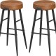VASAGLE Barhocker mit Fußstütze – karamellbraunes Kunstleder und Stahl (2er-Set)