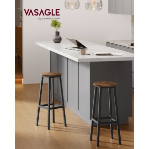 VASAGLE S�t med 2 barstole med metalstel og fodst�tte, nem at samle H�jde 74 cm K�kken Stue Spisestue Rustik Brun Sort LBC132K01