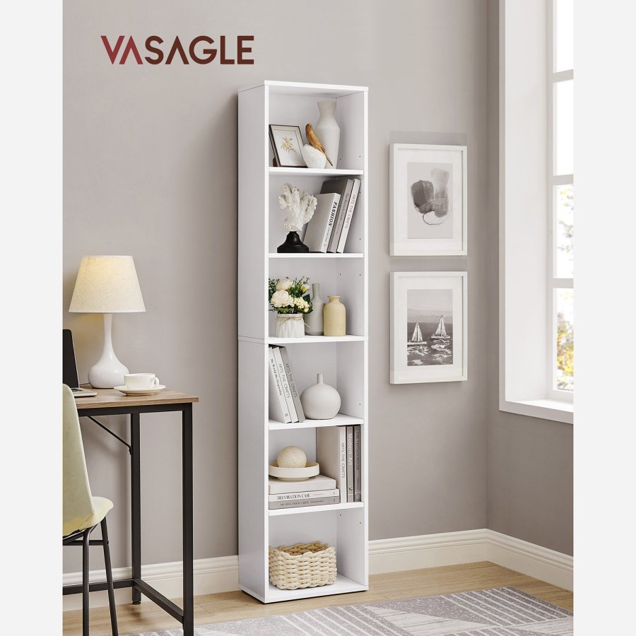 VASAGLE LBC167T14 bogreol, m. 5 hylder - hvid sp�nplade