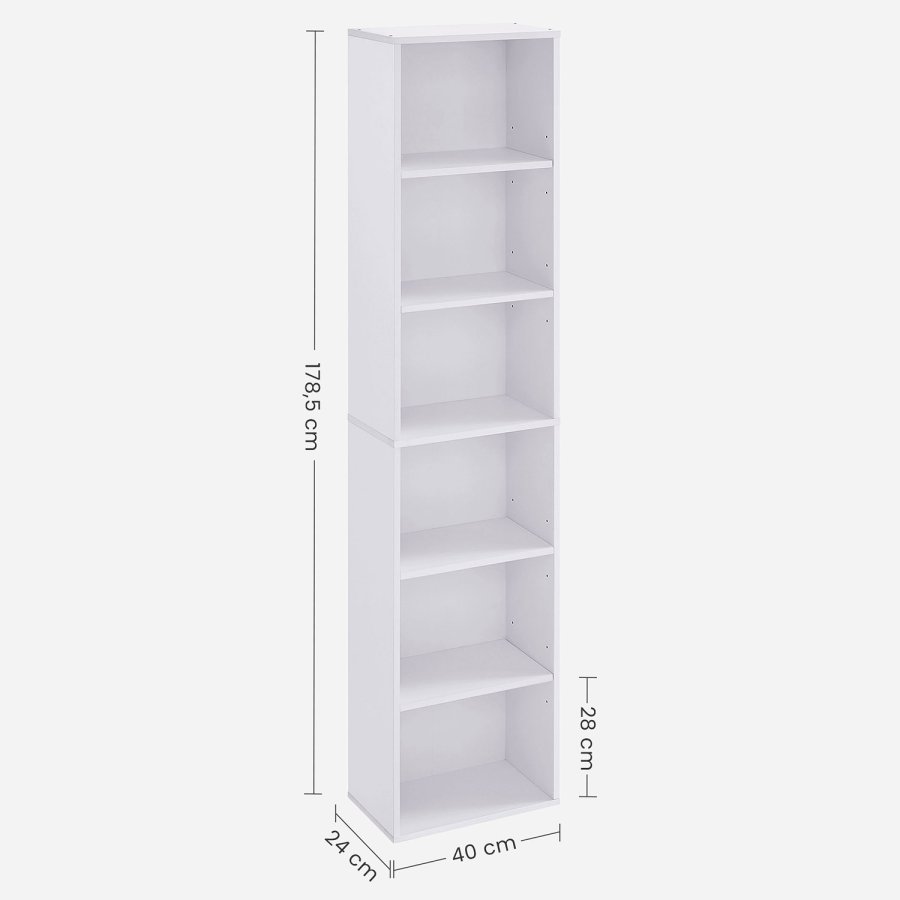 VASAGLE LBC167T14 bogreol, m. 5 hylder - hvid sp�nplade