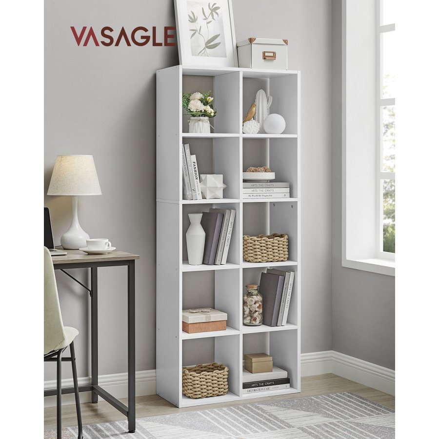 VASAGLE Skandinavisk bokhylla med 10 fack St�ende hyllplan F�rvaringsst�ll f�r vardagsrum Kontor Sovrum Arbetsrum Rumsavdelare Vit LBC168T14