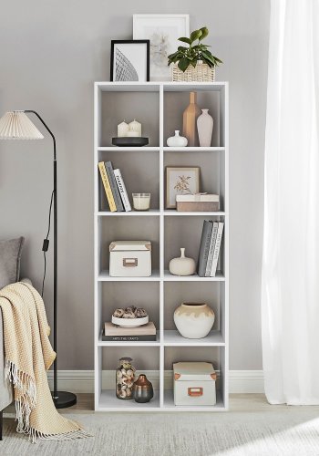 VASAGLE Skandinavisk bokhylla med 10 fack St�ende hyllplan F�rvaringsst�ll f�r vardagsrum Kontor Sovrum Arbetsrum Rumsavdelare Vit LBC168T14