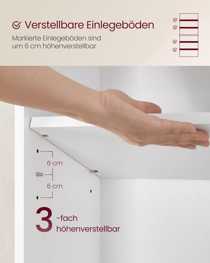 VASAGLE 6-lags bogreol med opbevaring til stue, kontor, sovev�relse, arbejdsv�relse, skandinavisk stil, skandinavisk stil, 24 x 60 x 178,5 cm, hvid LBC169T14
