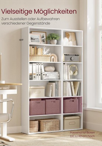 VASAGLE 6-lags bogreol med opbevaring til stue, kontor, sovev�relse, arbejdsv�relse, skandinavisk stil, skandinavisk stil, 24 x 60 x 178,5 cm, hvid LBC169T14
