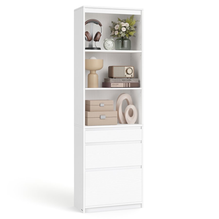 VASAGLE KAILYN Collection - Bokhylla, med 3 l�dor, justerbara hyllplan, 180 cm h&ouml;g, f&ouml;r vardagsrum, sovrum, hemmakontor, modern, platsbesparande, sn&ouml;vit LBC188W01