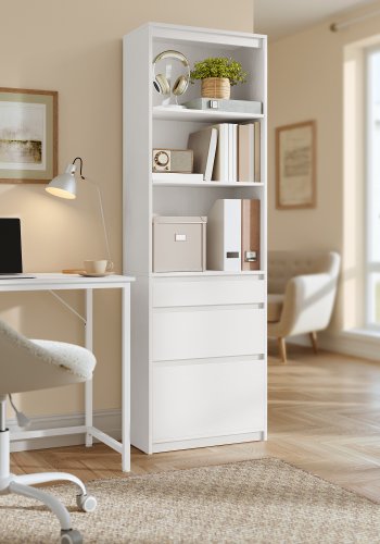 VASAGLE KAILYN Collection - Bokhylla, med 3 l�dor, justerbara hyllplan, 180 cm h&ouml;g, f&ouml;r vardagsrum, sovrum, hemmakontor, modern, platsbesparande, sn&ouml;vit LBC188W01