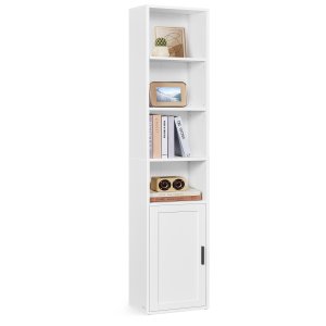VASAGLE Bogreol, 6-etagers h�j bogreol, bogreol med d�r, reolenhed, 24 x 31,8 x 175 cm, til stue, hjemmekontor, spisestue, Cloud White LBC401W01
