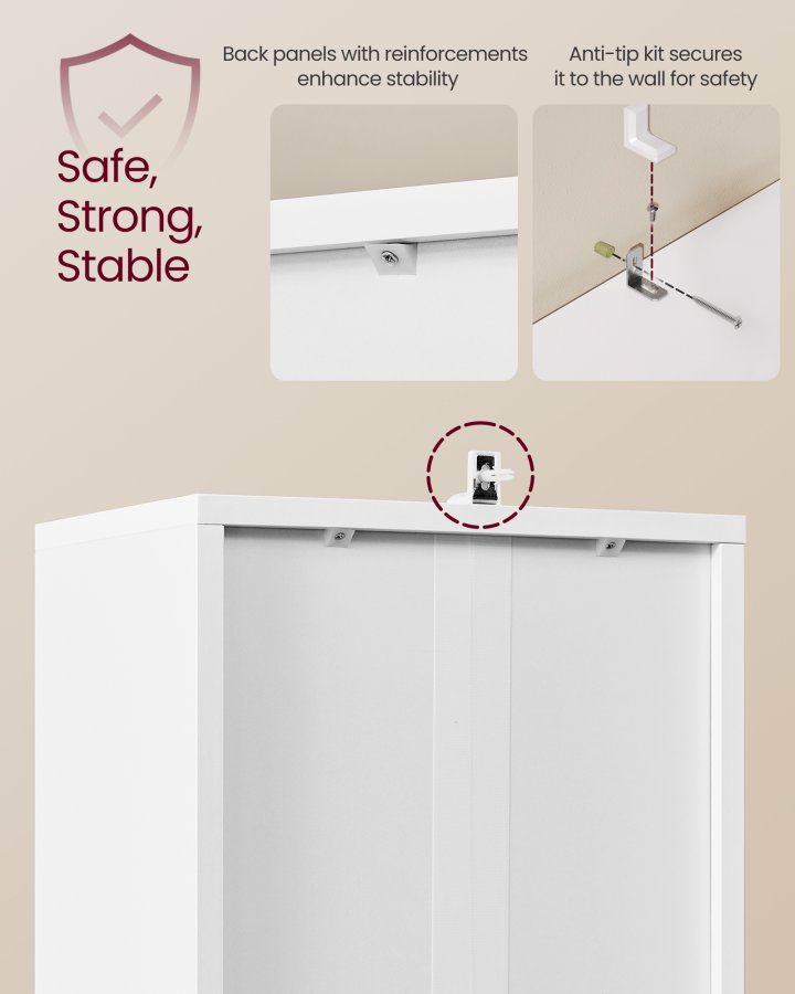 VASAGLE Bogreol, 6-etagers h�j bogreol, bogreol med d�r, reolenhed, 24 x 31,8 x 175 cm, til stue, hjemmekontor, spisestue, Cloud White LBC401W01