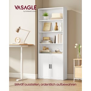 VASAGLE Bogreol, 6-etagers h�j bogreol, bogreol med d�re, reolenhed, 24 x 60 x 175 cm, til stue, hjemmekontor, spisestue, Cloud White LBC402W01