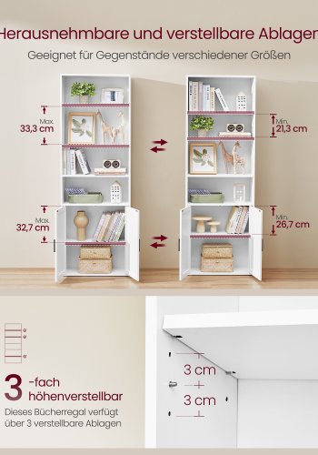 VASAGLE Bogreol, 6-etagers h�j bogreol, bogreol med d�re, reolenhed, 24 x 60 x 175 cm, til stue, hjemmekontor, spisestue, Cloud White LBC402W01