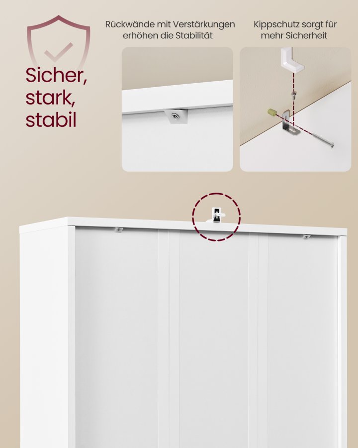 VASAGLE Bogreol, 6-etagers h�j bogreol, bogreol med d�re, reolenhed, 24 x 60 x 175 cm, til stue, hjemmekontor, spisestue, Cloud White LBC402W01