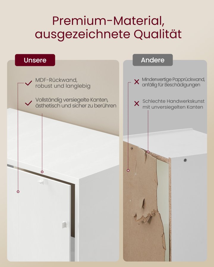 VASAGLE Bogreol, 6-etagers h�j bogreol, bogreol med d�re, reolenhed, 24 x 60 x 175 cm, til stue, hjemmekontor, spisestue, Cloud White LBC402W01