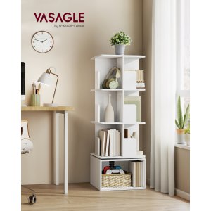 VASAGLE Custos Collection - Roterende reol, opbevaringshylde med 4 niveauer, st�ende hylde med �bne rum, 40 x 40 x 124,6 cm, til sovev�relse, stue, kontor, Cloud White LBC471WB01