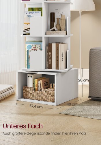 VASAGLE Custos Collection - Roterende reol, opbevaringshylde med 4 niveauer, st�ende hylde med �bne rum, 40 x 40 x 124,6 cm, til sovev�relse, stue, kontor, Cloud White LBC471WB01
