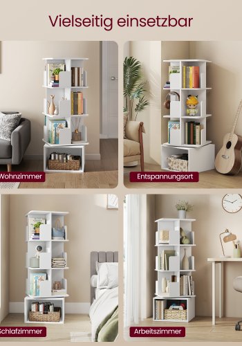 VASAGLE Custos Collection - Roterende reol, opbevaringshylde med 4 niveauer, st�ende hylde med �bne rum, 40 x 40 x 124,6 cm, til sovev�relse, stue, kontor, Cloud White LBC471WB01