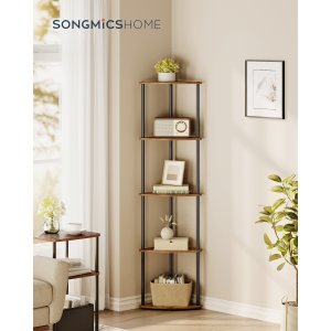 SONGMICS HOME Superhurtig v�rkt�jsfri montering, 5-lags hj�rnehylde, hj�rnereol, hj�rneopbevaringsstativ, 38,3 x 27 x 139 cm, stue, sovev�relse, k�kken, rustik brun LBC610K01