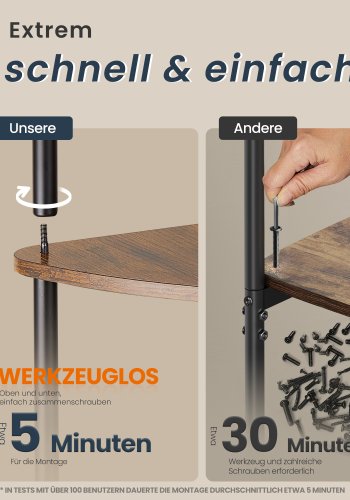 SONGMICS HOME Superhurtig v�rkt�jsfri montering, 5-lags hj�rnehylde, hj�rnereol, hj�rneopbevaringsstativ, 38,3 x 27 x 139 cm, stue, sovev�relse, k�kken, rustik brun LBC610K01