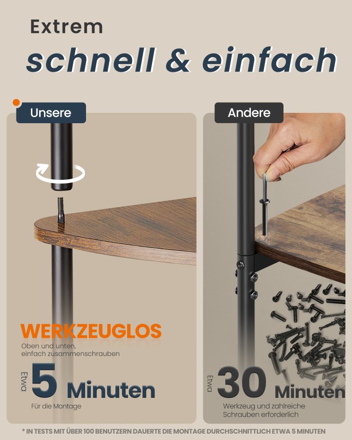 SONGMICS HOME Superhurtig v�rkt�jsfri montering, 5-lags hj�rnehylde, hj�rnereol, hj�rneopbevaringsstativ, 38,3 x 27 x 139 cm, stue, sovev�relse, k�kken, rustik brun LBC610K01