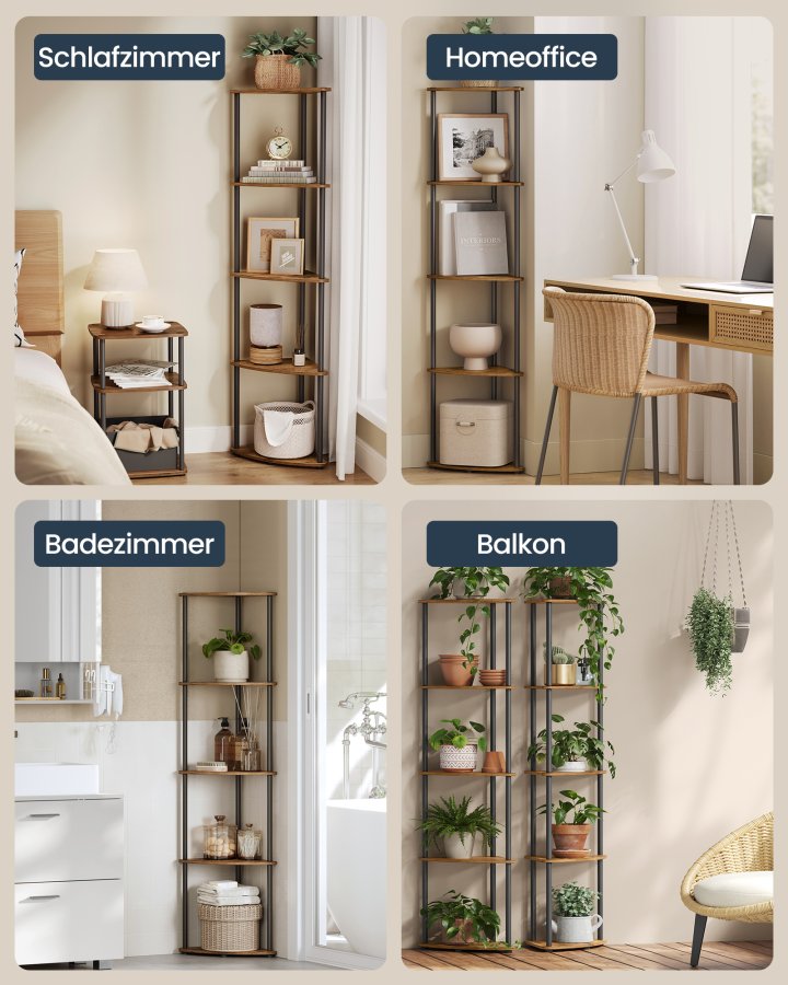 SONGMICS HOME Superhurtig v�rkt�jsfri montering, 5-lags hj�rnehylde, hj�rnereol, hj�rneopbevaringsstativ, 38,3 x 27 x 139 cm, stue, sovev�relse, k�kken, rustik brun LBC610K01