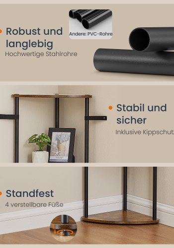 SONGMICS HOME Superhurtig v�rkt�jsfri montering, 5-lags hj�rnehylde, hj�rnereol, hj�rneopbevaringsstativ, 38,3 x 27 x 139 cm, stue, sovev�relse, k�kken, rustik brun LBC610K01