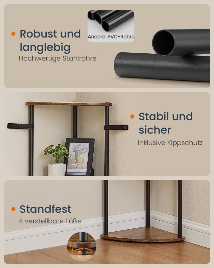 SONGMICS HOME Superhurtig v�rkt�jsfri montering, 5-lags hj�rnehylde, hj�rnereol, hj�rneopbevaringsstativ, 38,3 x 27 x 139 cm, stue, sovev�relse, k�kken, rustik brun LBC610K01