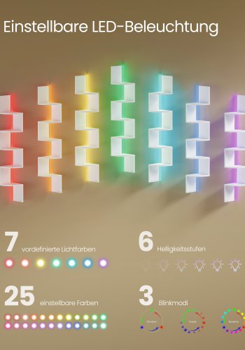 VASAGLE v�gmonteret hj�rnereol med RGB LED-lys, 5-lags sv�vende hj�rnebogreol, plantereol, til sovev�relse, stue, badev�relse, kontor, knap og fjernbetjening, mat hvid LBC630W01