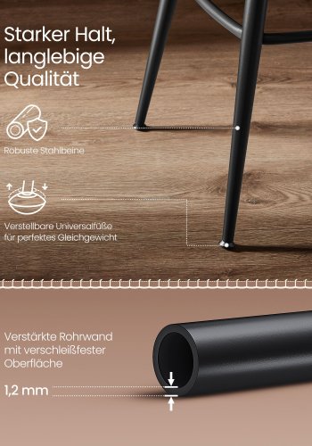 VASAGLE EKHO Kollektion - Barstole S�t med 2 drejelige barstole med rygl�n Kunstl�der med syninger Mid-Century Modern stil 76 cm h�j K�kken Hjemmebar Karamelbrun LBC889K01