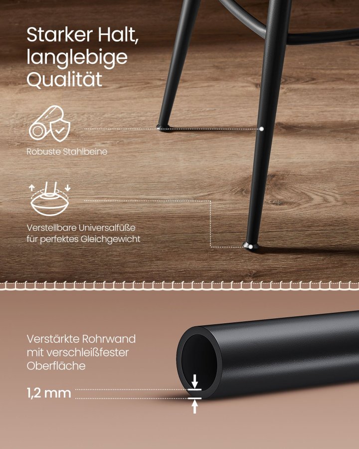 VASAGLE EKHO Kollektion - Barstole S�t med 2 drejelige barstole med rygl�n Kunstl�der med syninger Mid-Century Modern stil 76 cm h�j K�kken Hjemmebar Karamelbrun LBC889K01