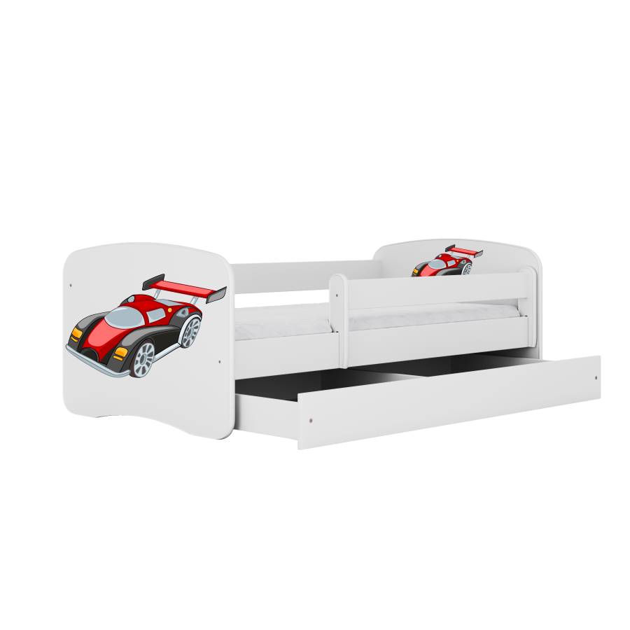 Babydreams juniorsng med racerbil, med madrass, stdbrda och lda - vit laminat (180x80)
