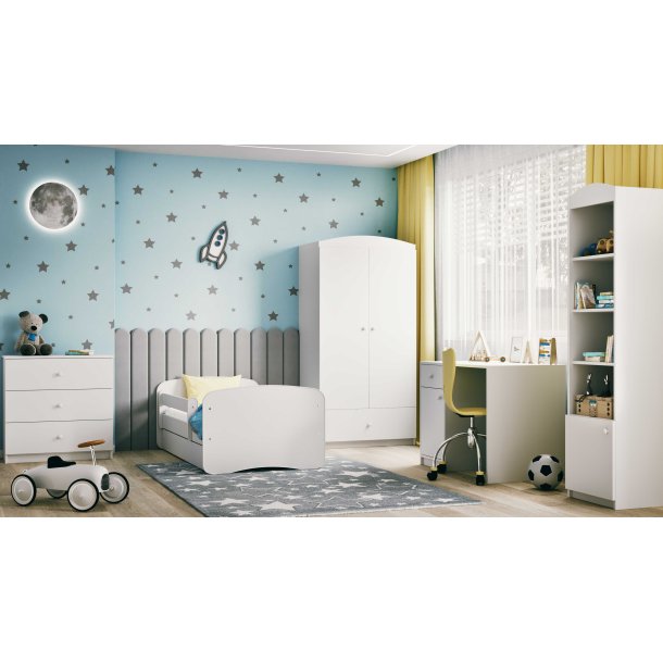 Babydreams juniorseng, m. madras, sengehest og skuffe - hvid laminat (180x80)