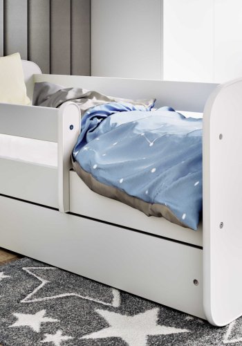 Babydreams juniorseng, m. madras, sengehest og skuffe - hvid laminat (160x80)