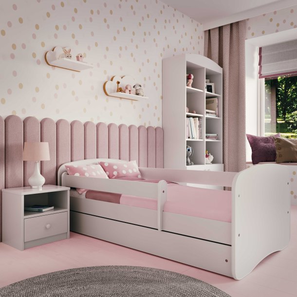Babydreams juniorseng, m. madras, sengehest og skuffe - hvid laminat (160x80)