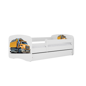 Babydreams juniorseng med lastbil, m. madras, sengehest og skuffe - hvid laminat (140x70)
