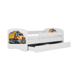 Babydreams juniorseng med lastbil, m. madras, sengehest og skuffe - hvid laminat (180x80)