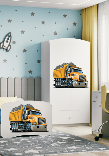 Babydreams juniorsng med lastbil, med madrass, stdbrda och lda - vit laminat (140x70)