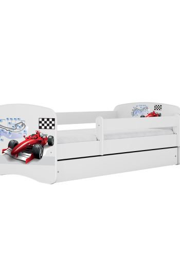 Babydreams juniorseng med racerbil, med madrass, sengehest og skuff - hvit laminat (180x80)