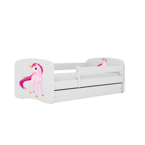 Babydreams juniorseng med enhjrning, m. madras, sengehest og skuffe - hvid laminat (160x80)