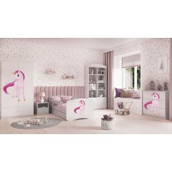 Babydreams juniorseng med enhjrning, m. madras, sengehest og skuffe - hvid laminat (140x70)