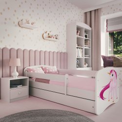Babydreams juniorseng med enhjrning, m. madras, sengehest og skuffe - hvid laminat (160x80)