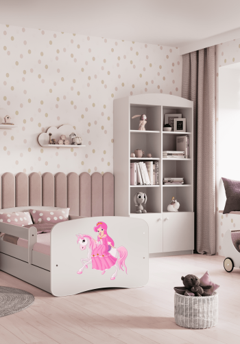 Babydreams juniorsng med prinsessa p hst, med madrass, stdbrda och lda - vit laminat (160x80)