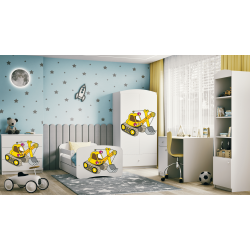Babydreams juniorseng med gravemaskine, m. madras, sengehest og skuffe - hvid laminat (180x80)