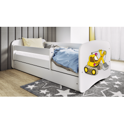 Babydreams juniorseng med gravemaskine, m. madras, sengehest og skuffe - hvid laminat (180x80)